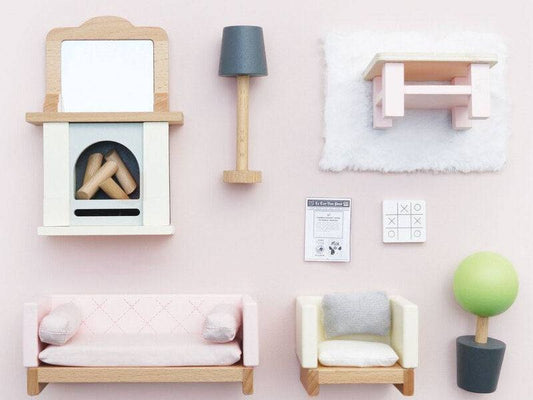 Wooden Dolls House Sitting Room - 19 piece