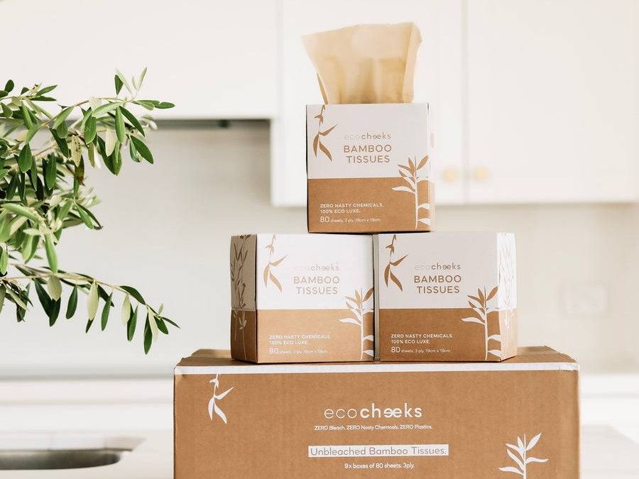 Eco Cheeks Bamboo Tissues - Unbleached & Hypoallergenic - 9 Boxes