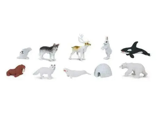 Collection of miniature Arctic animal figurines.