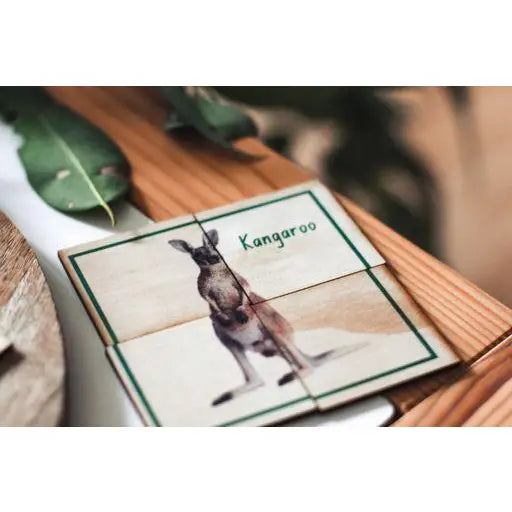 Book or card featuring a photograph of a kangaroo.