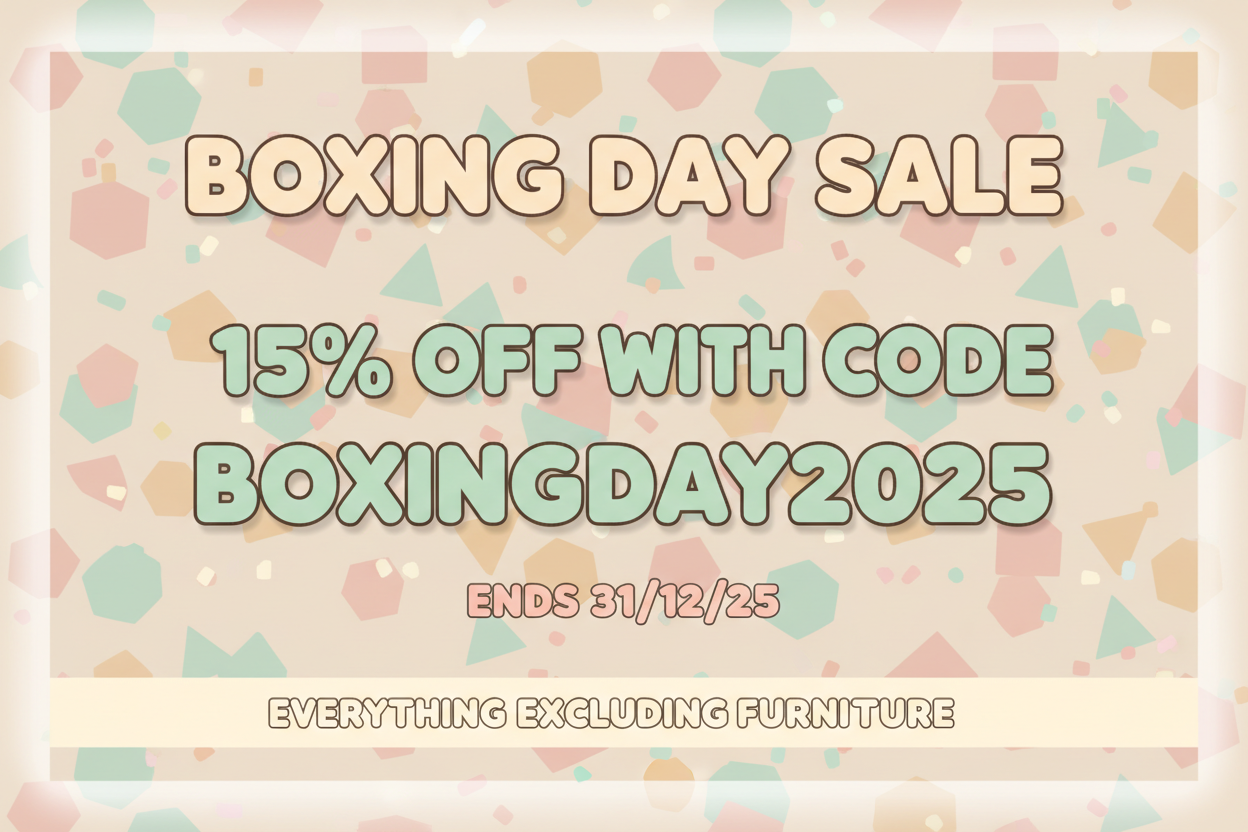 Boxing day sale banner.  15% OFF WITH CODE BOXINGDAY202- ends 31/12/25 .  EVERYTHING EXcLUDING FURNITURE.  USE SAME COLOUR PALETTE AS THE SITE
