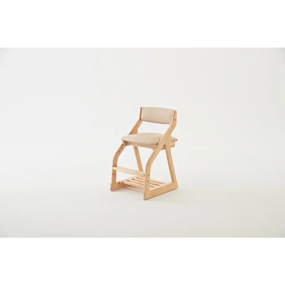 Wooden chair with a curved backrest and angled legs.