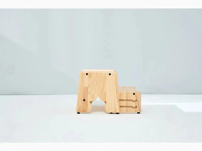 Wooden step stool with two steps.