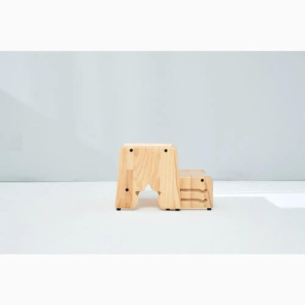 Wooden step stool with two steps.