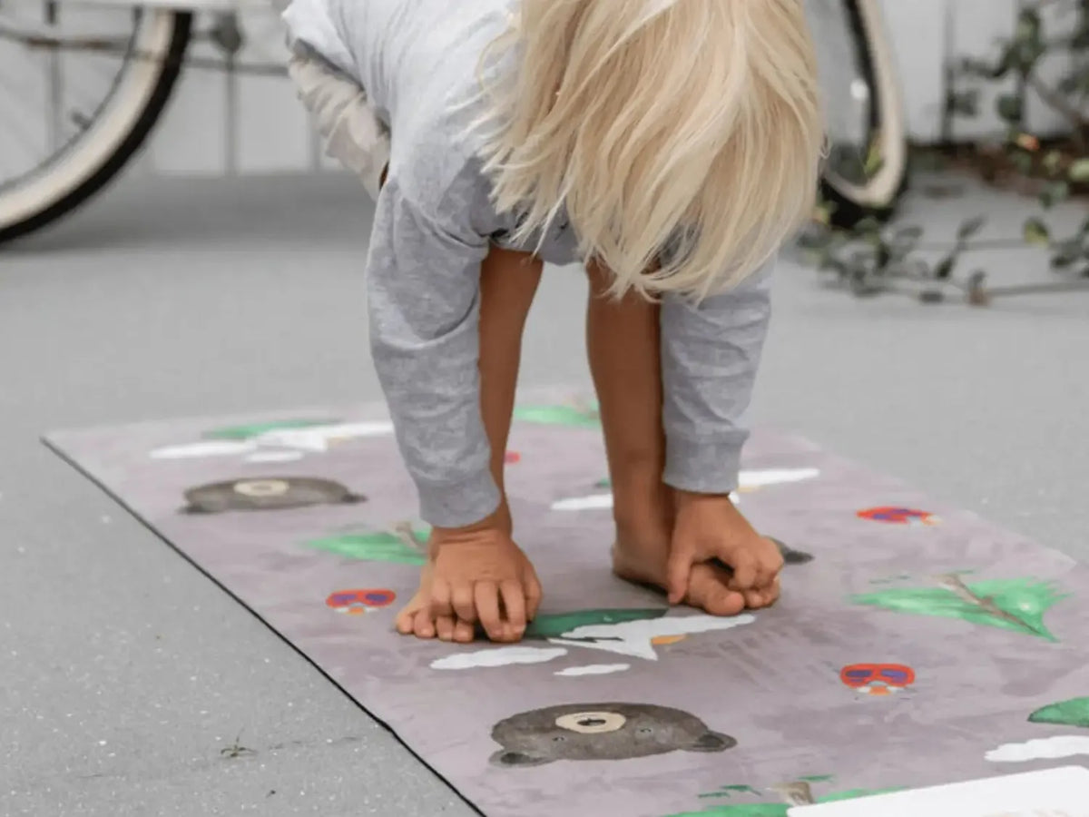 Colorful play mat with animal and alphabet designs.