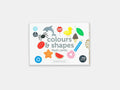 Flash cards featuring various colorful shapes and objects for teaching colors and shapes.