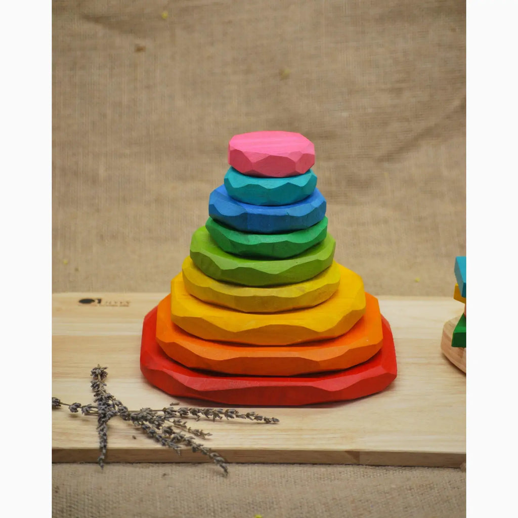 Colorful wooden stacking toy.