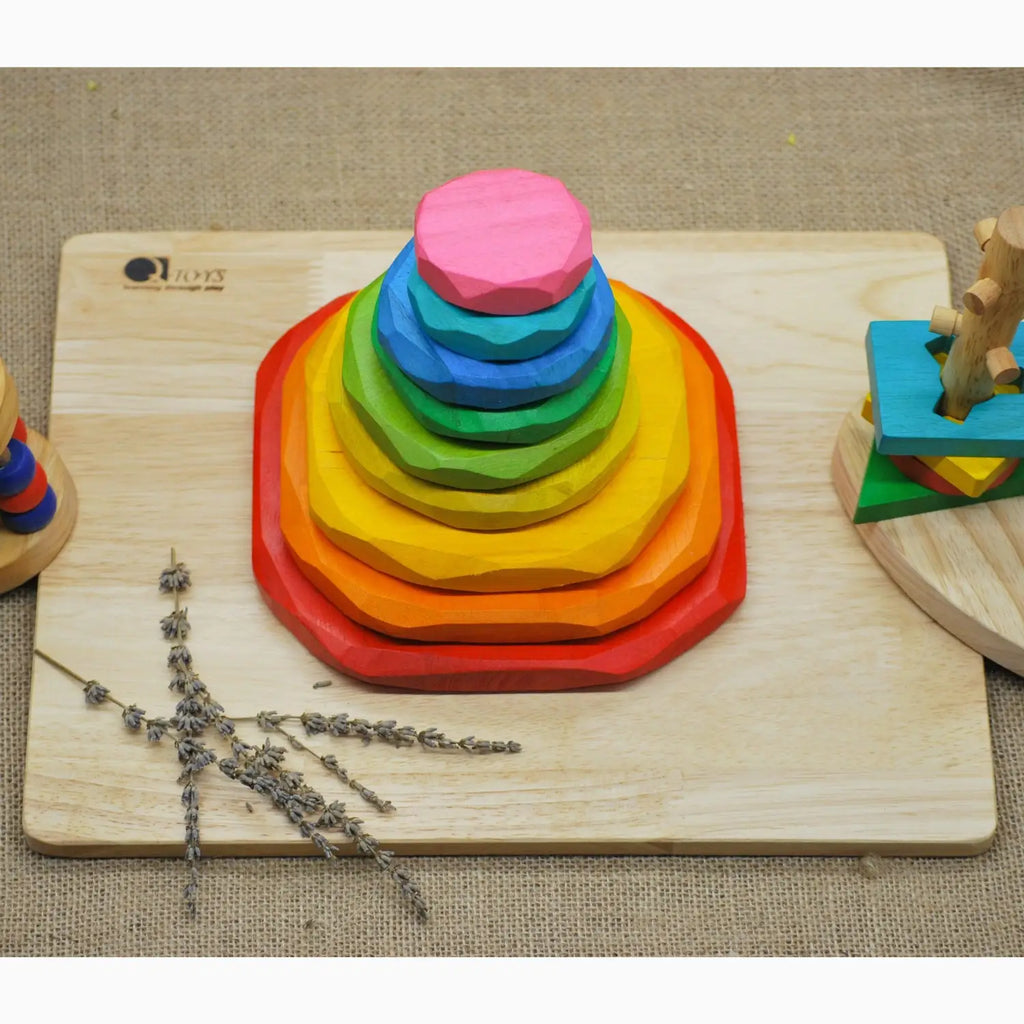 Colorful wooden stacking toy.