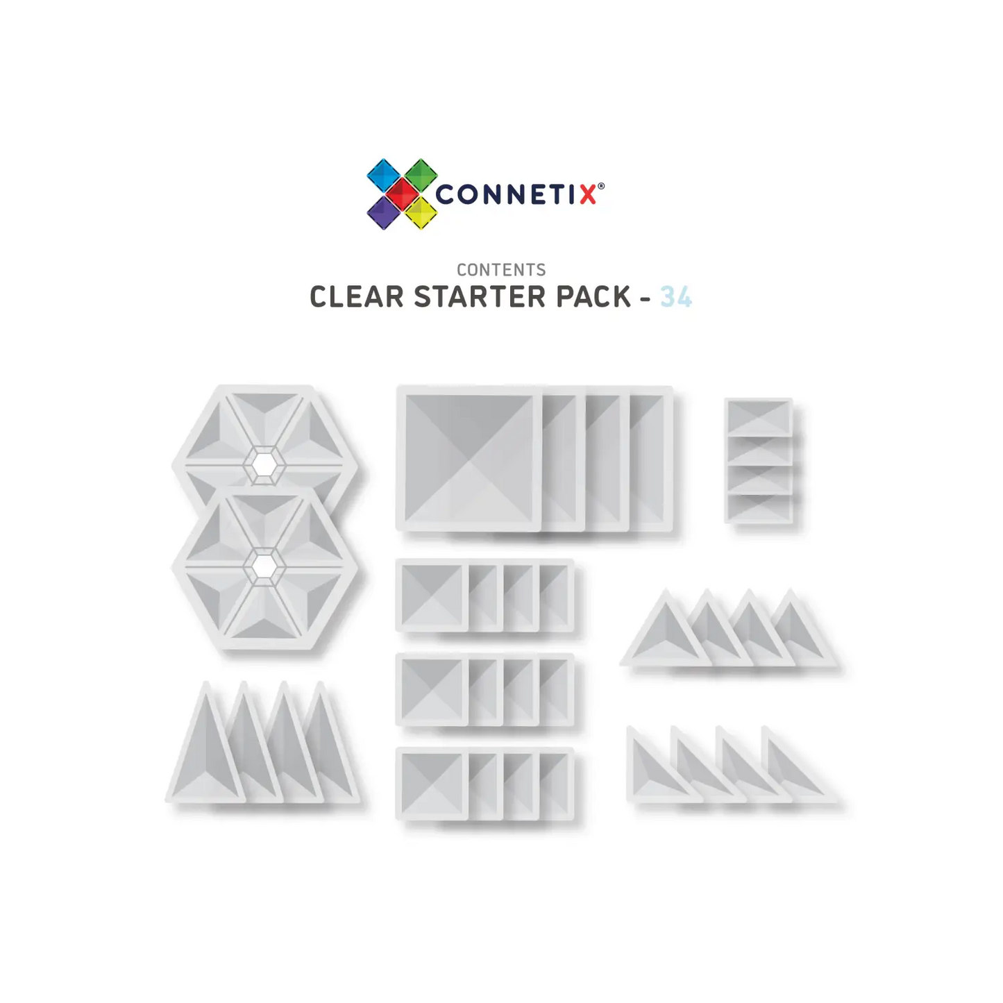 Clear plastic organizational trays and compartments in various geometric shapes.