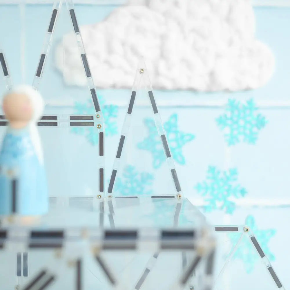 Stylized weather forecast board with cloud, rain, and snowflake symbols.