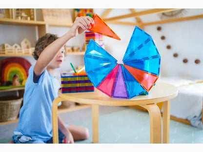 Colorful circular fan-like structure made of triangular segments in various bright hues.