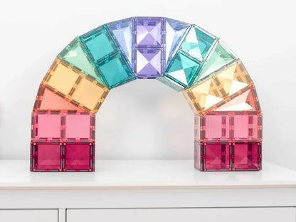 Colorful arch-shaped structure made of translucent plastic or magnetic tiles.