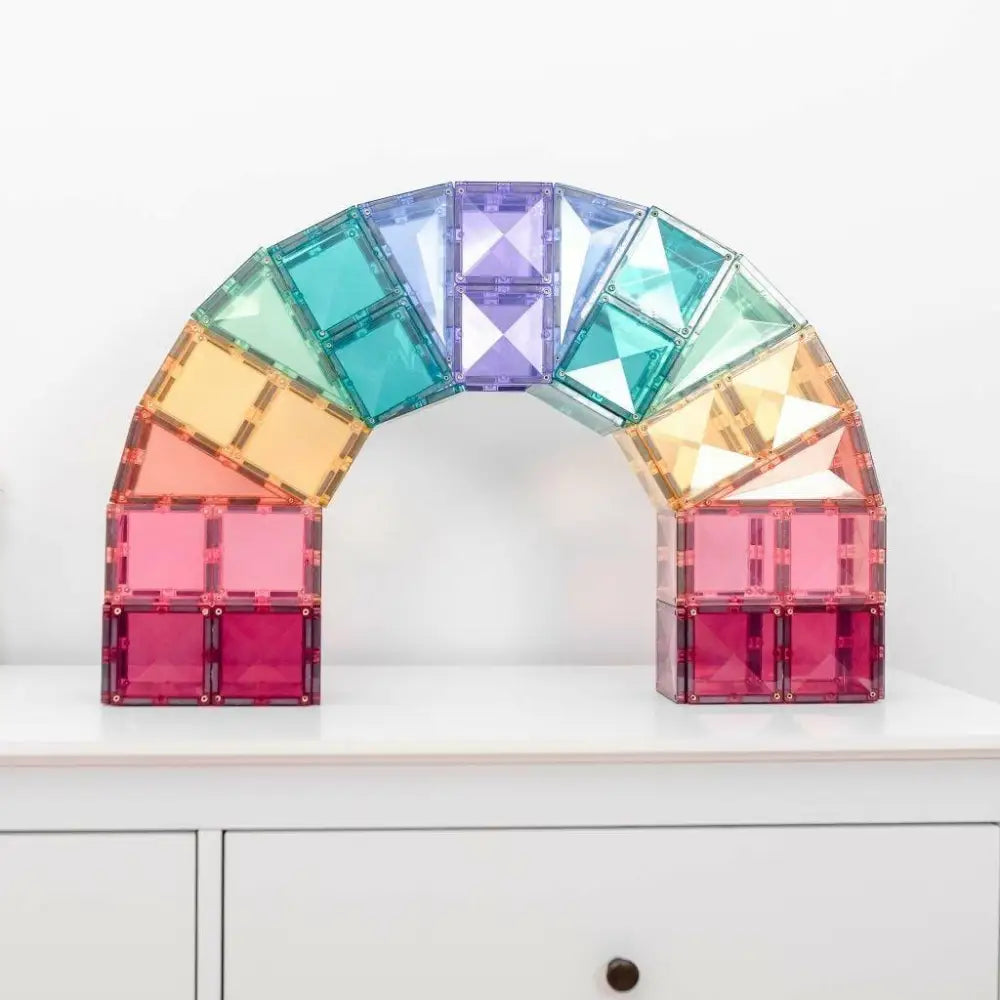 Colorful arch-shaped structure made of translucent plastic or magnetic tiles.