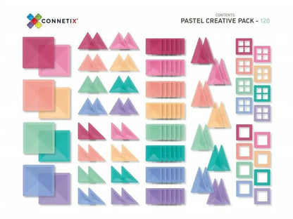 Pastel-colored geometric shapes arranged in rows, including squares, triangles, and rectangles.