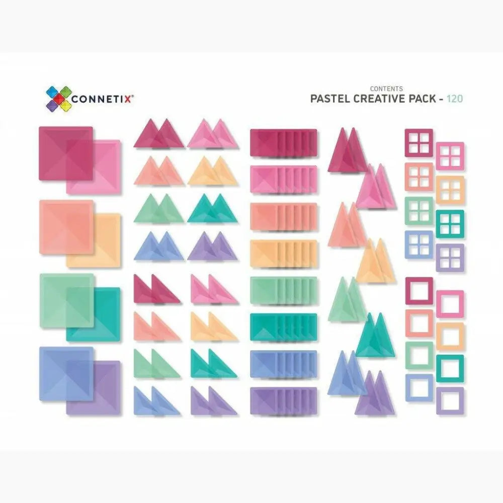 Pastel-colored geometric shapes arranged in rows, including squares, triangles, and rectangles.