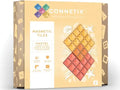 Box of Connetix magnetic tiles in pastel colors.