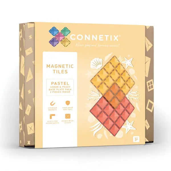 Box of Connetix magnetic tiles in pastel colors.