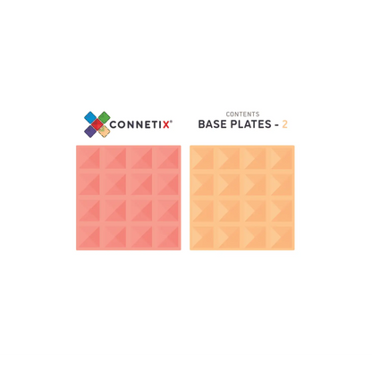Two square textured base plates in coral pink and peach colors from the Connetix brand.