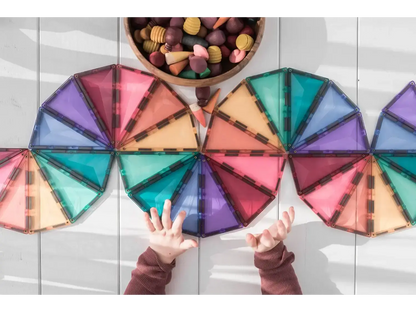 Colorful paper fans arranged in a semicircle pattern.