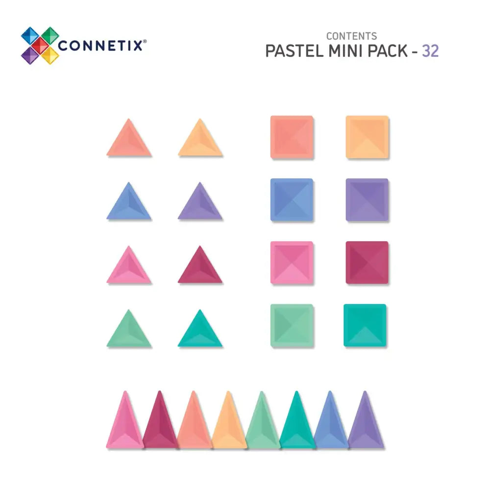 Set of colorful pastel geometric shapes including triangles and squares in various soft hues.