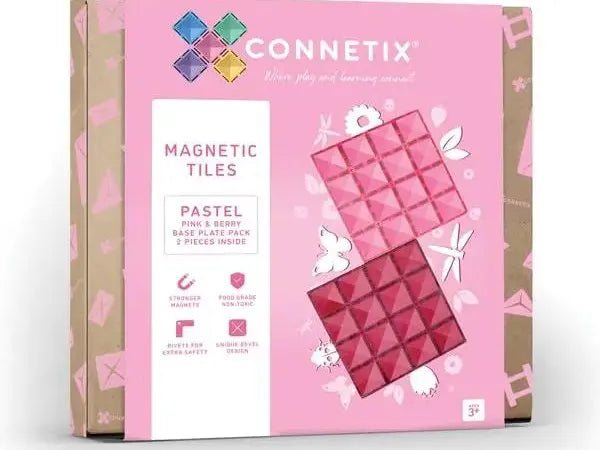 Box of Connetix magnetic tiles in pastel colors.