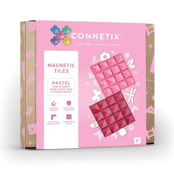 Box of Connetix magnetic tiles in pastel colors.