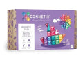 Connetix magnetic tiles set in pastel colors packaged in a purple and kraft paper box.