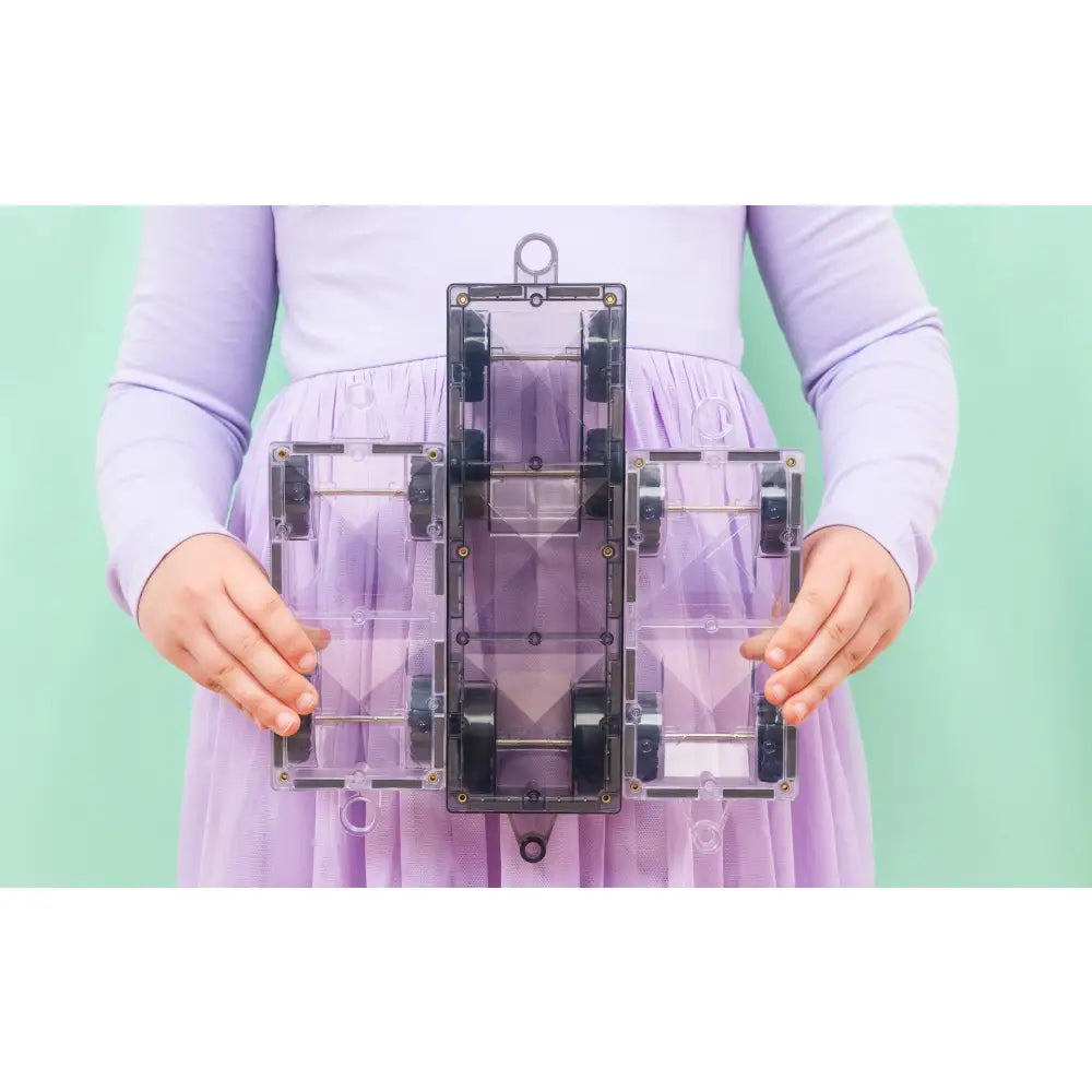 Transparent purple plastic organizer or storage container with multiple compartments.