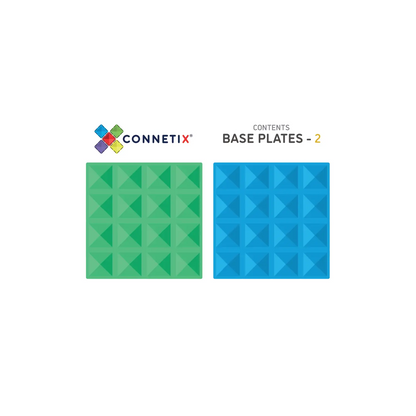 Two square base plates with geometric pyramid patterns in green and blue colors.