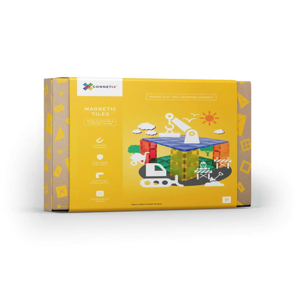 Yellow product box featuring a colorful toy construction set illustration on the front.