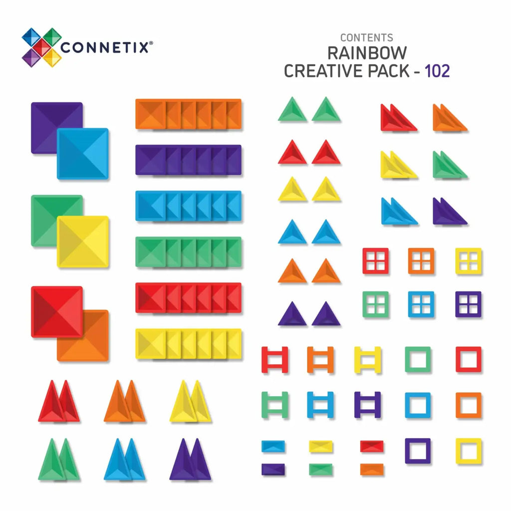 Colorful geometric shapes and pieces from a creative building set or educational toy.