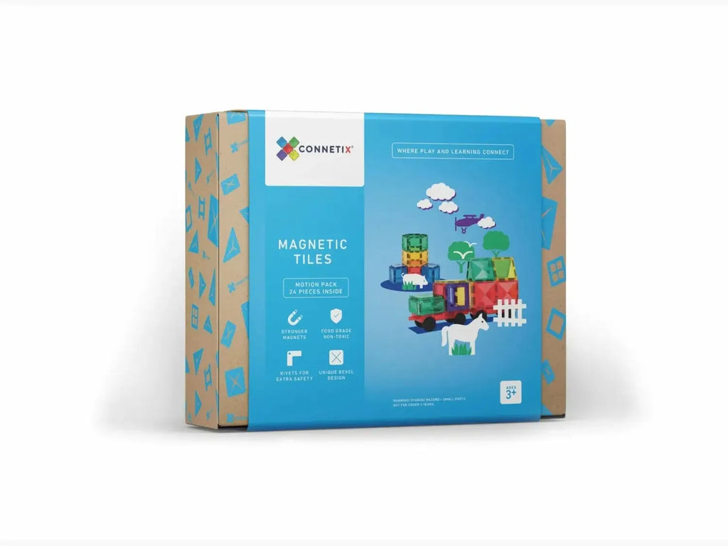 Cardboard box packaging for a Connetix Magnetic Tiles toy set.