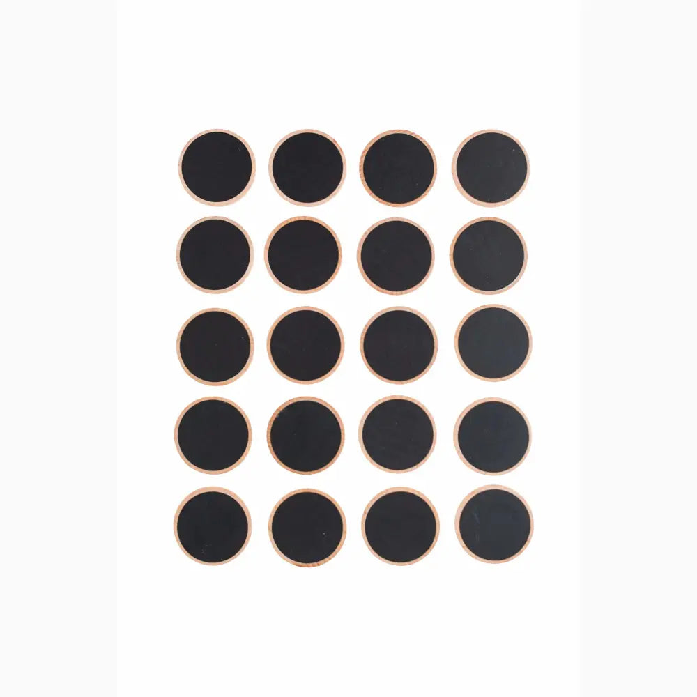 Grid of twenty black circles with thin orange outlines.