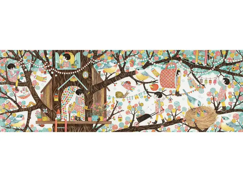 Whimsical treehouse scene.