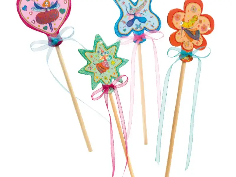 Colorful fairy wands with ribbons.