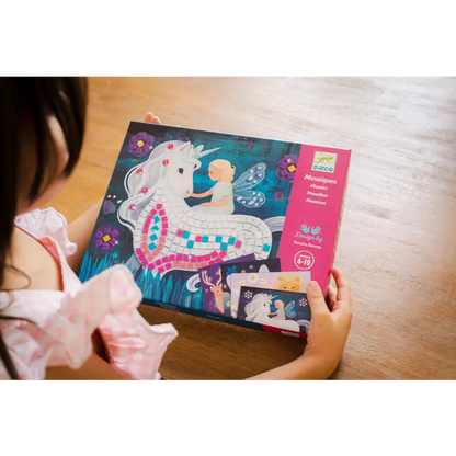 Mosaic art kit with unicorn and fairy design.