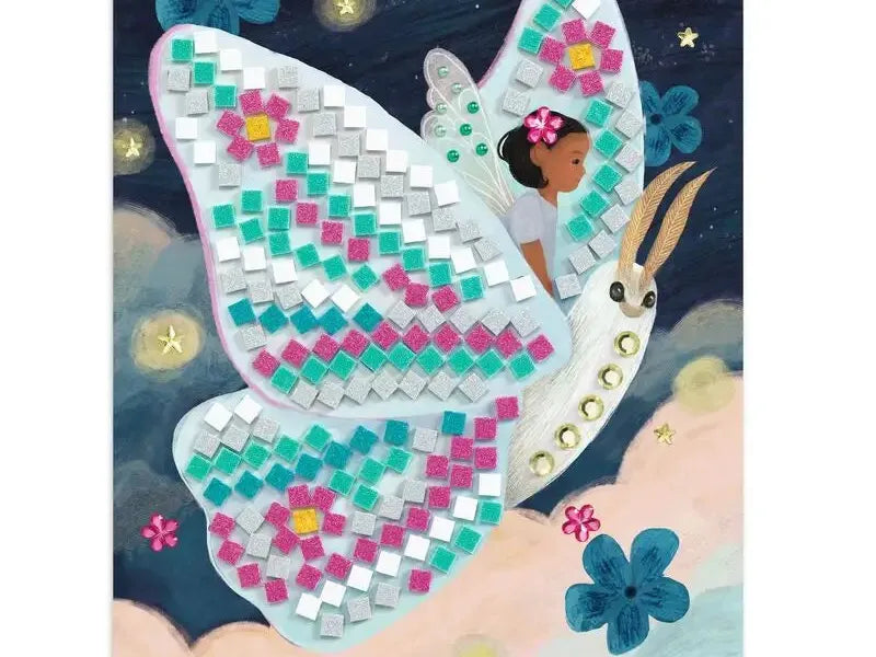 Mosaic butterfly artwork.