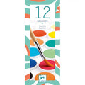 Set of 12 gouache paints with a paintbrush.