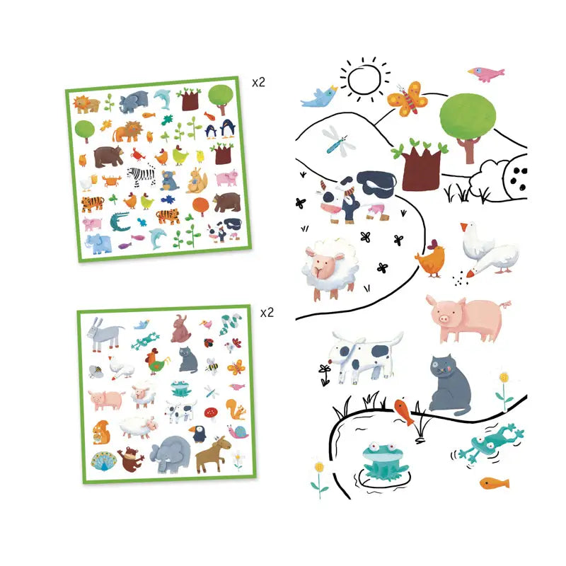 Set of colorful animal and nature-themed stickers or decals for children.