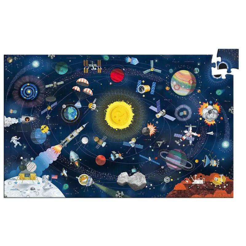 Colorful illustrated puzzle depicting the solar system and outer space exploration.