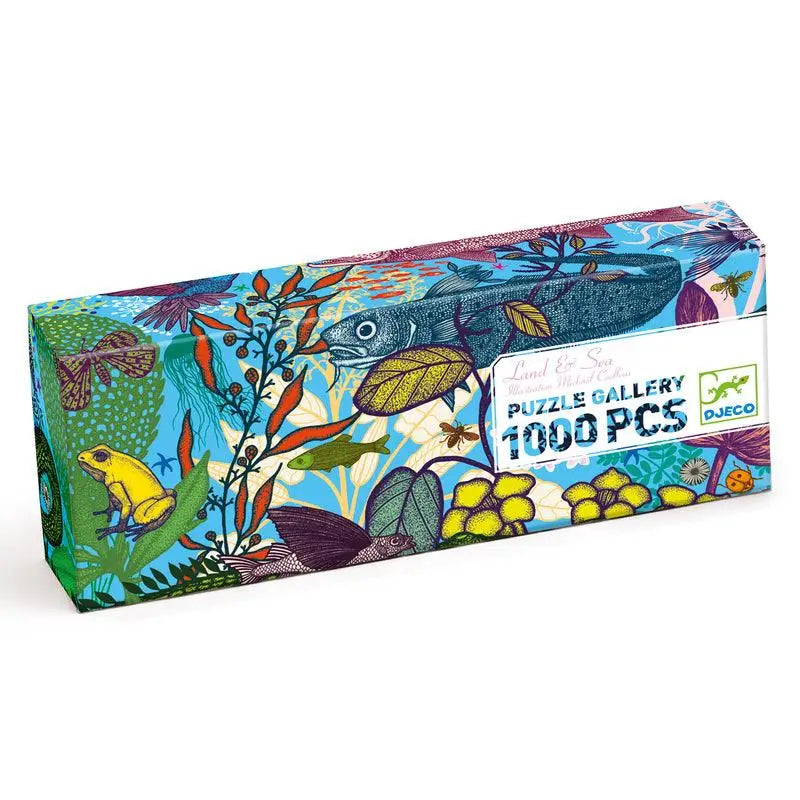 Colorful 1000-piece puzzle box featuring a vibrant jungle scene with birds and plants.