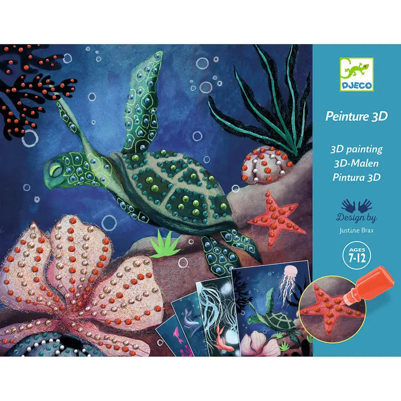 Colorful 3D painting kit featuring an underwater sea turtle scene with coral and starfish.