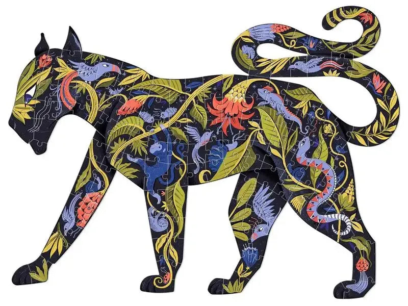 Colorful, intricately patterned cat-like creature with a long tail and pointed ears.