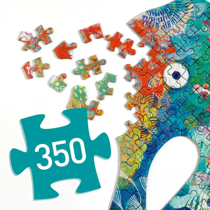 Colorful, partially assembled jigsaw puzzle depicting a stylized elephant.