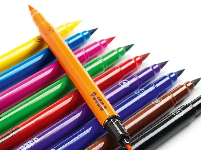 Colorful felt-tip markers arranged diagonally.