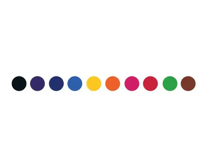 Row of ten colorful circles in various hues.