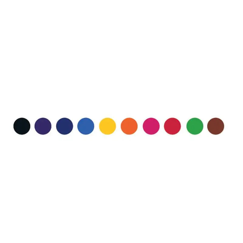 Row of ten colorful circles in various hues.