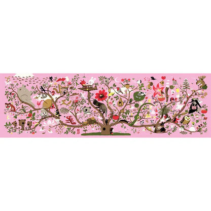 Whimsical animal-filled tree illustration.