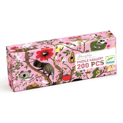 Pink puzzle box with animal illustrations.