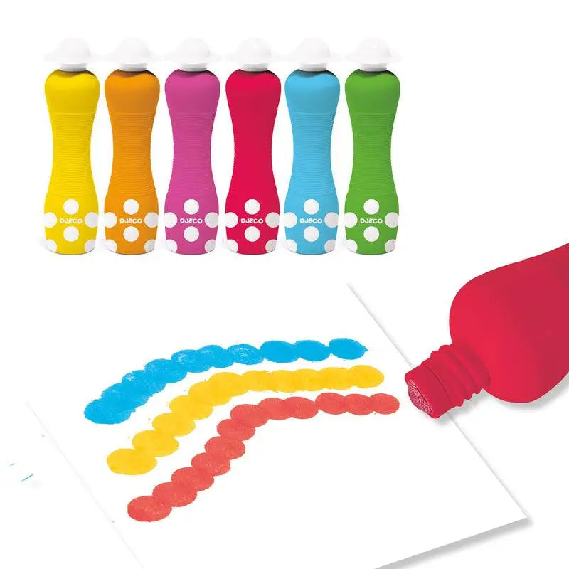 Colorful dot markers or bingo daubers in various bright hues.